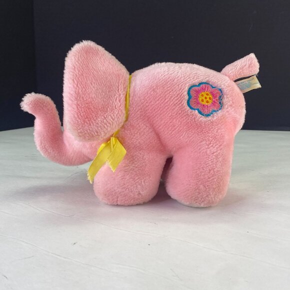 Vintage 1984 Amtoy Baby Soft Touch Plush Pink Elephant Music Box - Picture 2 of 10